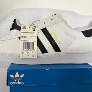 Mens Adidas Originals SUPERSTAR VEGAN White & Black Sneakers New! | Size 14